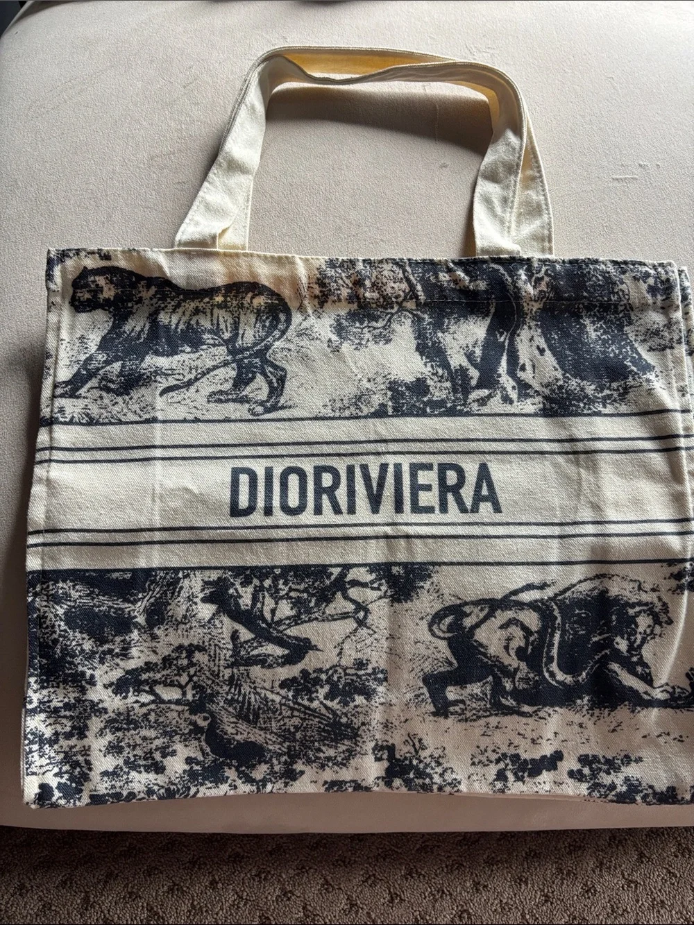 Dior Cream and Blue Toile Canvas Shopper Tote